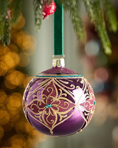 Exclusive Glitter-embellished Shiny Orchid Ball Christmas Ornament In Blue