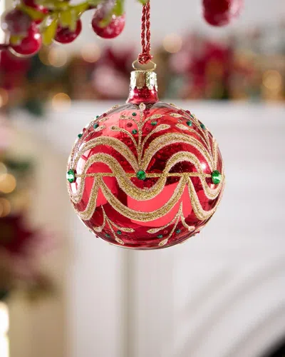 Exclusive Glitter-embellished Shiny Oxblood Ball Christmas Ornament In Red