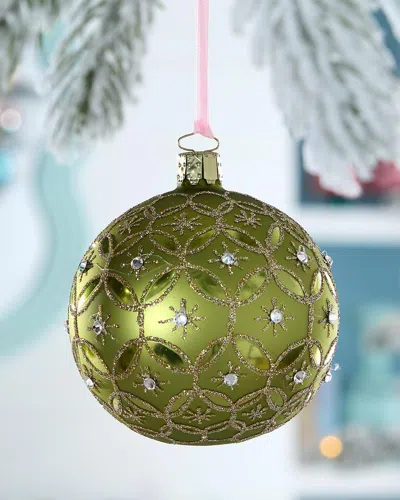 Exclusive Glittery Circles On Matte Green Ball Christmas Ornament In Gold