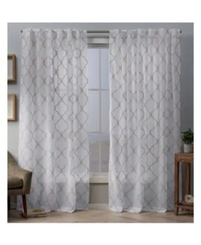 Exclusive Home Aberdeen Sheer Woven Trellis Embellished Hidden Tab Top Curtain Panel Pair In White