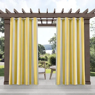 Exclusive Home Curtains Canopy Stripe Grommet Top Light-filtering Set Of 2 Outdoor Curtain Panel In Yellow