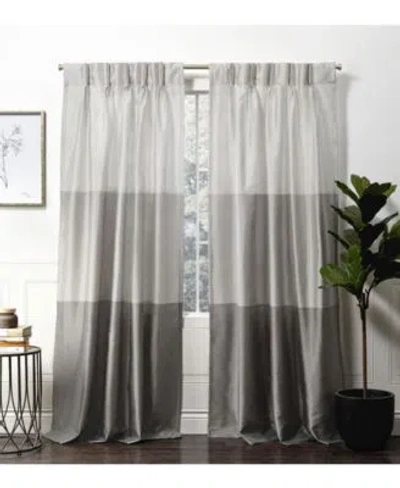 Exclusive Home Curtains Chateau Striped Faux Silk Pinch Pleat Curtain Panel Pair In Medium Gre