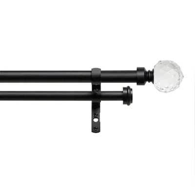 Exclusive Home Curtains Crystal Ball/topper Double Curtain Rod In Black
