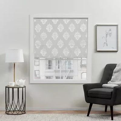 Exclusive Home Curtains Marseilles Damask Cordless Blackout Roman Shade In Gray