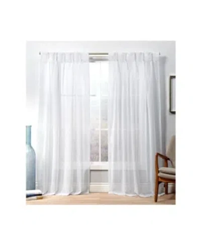 Exclusive Home Curtains Penny Sheer Embellished Stripe Grommet Top Curtain Panel Pair, 27" X 96" In White
