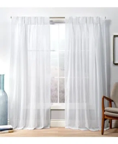 Exclusive Home Curtains Penny Sheer Embellished Stripe Grommet Top Curtain Panel Pair In White