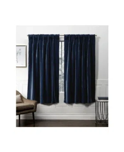 Exclusive Home Curtains Velvet Heavyweight Pinch Pleat Curtain Panel Pair, 27" X 63" In Navy