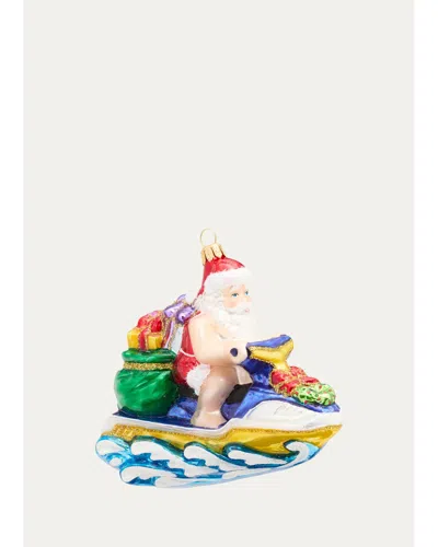 Exclusive Santa On Jet Ski Glass Ornament In Multi