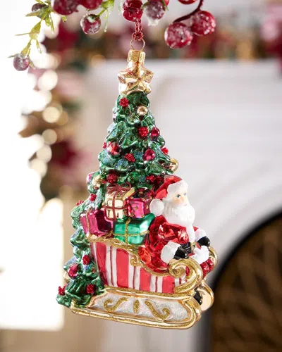 Exclusive Santa On Sleigh By The Tree Christmas Ornament In Multi