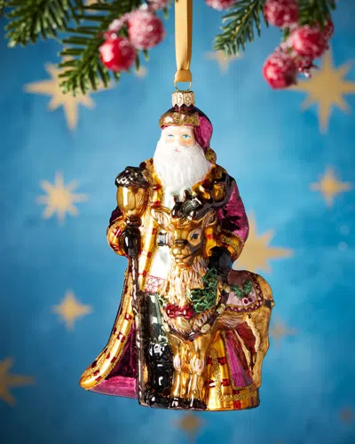Exclusive Santa With Deer Glass Ornament In Multi