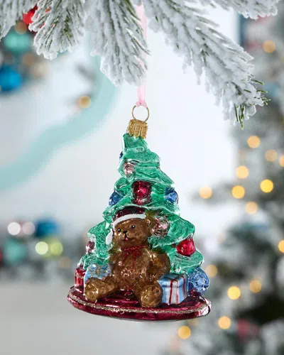 Exclusive Teddy Bear By The Tree Christmas Ornament In Green