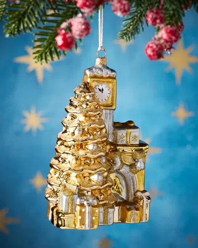 Exclusive Tree, Clock And Fireplace Christmas Ornament In Gold