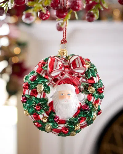 Exclusive Wreath With Santa Christmas Ornament In Green