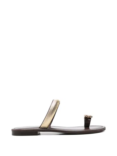 Exe' Crystal-embellished Toe-ring Sandals In Gold