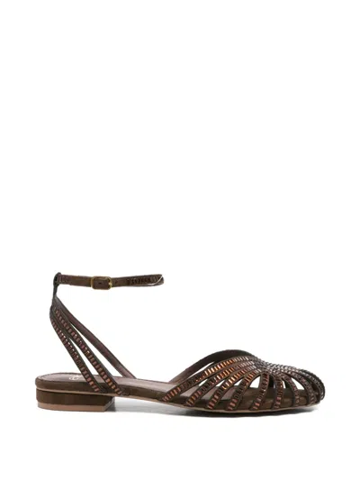 Exe' Embellished Cage-strap Sandals In Brown