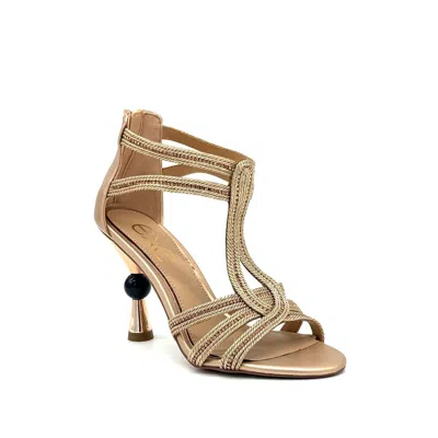 Exe' Women's Diva Braided Rope T-strap Heels In Champagne In Gold