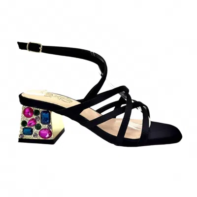 Exe' Women's Emma-329 Block Heel Sandal In Black Multi Stones