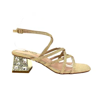 Exe' Women's Emma-329 Block Heel Sandal In Gold Clear Stones
