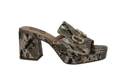 Exe' Women's Lina Chunk Heel Sandal In Beige Snake Combo In Green