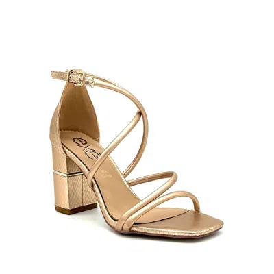 Exe' Women's Strappy Cross-strap Block Heel Sandal In Champagne In Brown
