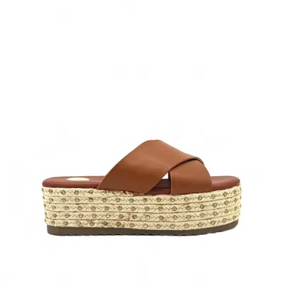 Exe' Women's Violet Cross-strap Espadrille Platform Slides In Tan In Brown