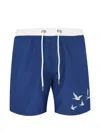 Exit Society Bird-print Drawstring Swim Shorts In Blue