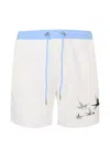 Exit Society Bird-print Drawstring Swim Shorts In Neutrals