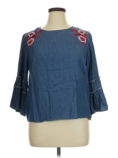 Pre-owned Express 3/4 Sleeve Blouse In Blue