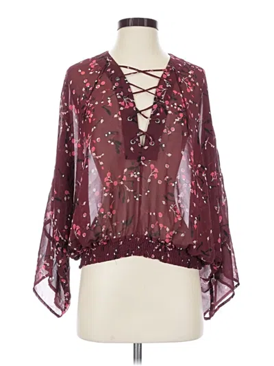 Pre-owned Express 3/4 Sleeve Blouse In Burgundy