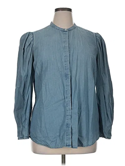 Pre-owned Express 3/4 Sleeve Button Down Shirt In Blue