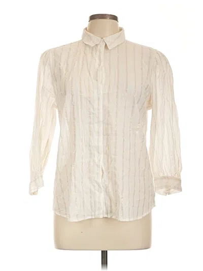 Pre-owned Express 3/4 Sleeve Button Down Shirt In Ivory