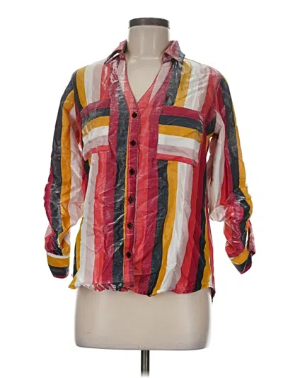 Pre-owned Express 3/4 Sleeve Button Down Shirt In Red