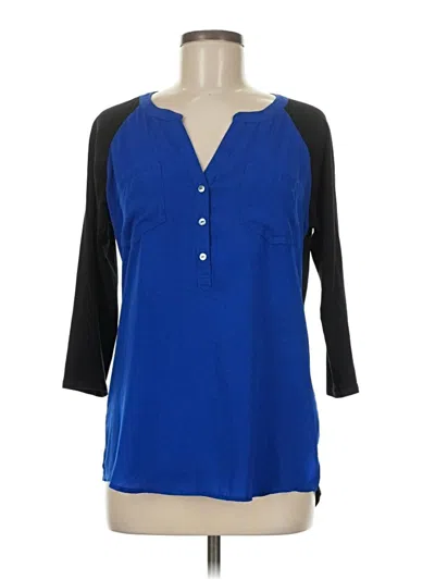 Pre-owned Express 3/4 Sleeve Top Blue Color Block Pattern V Neck Tops