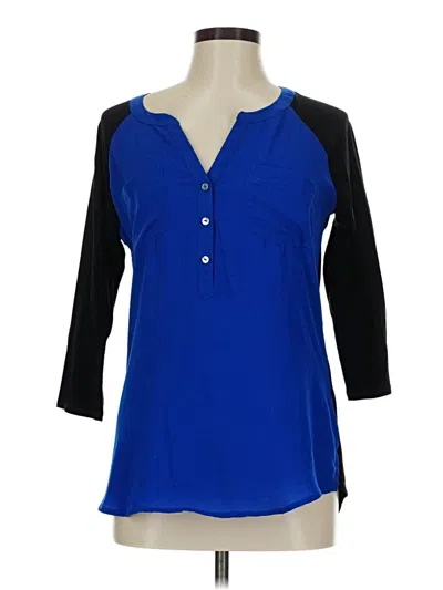 Pre-owned Express 3/4 Sleeve Top Blue Color Block Pattern V-neck Tops