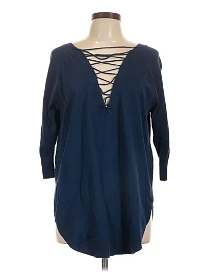 Pre-owned Express 3/4 Sleeve Top Blue Plunge Neckline Tops