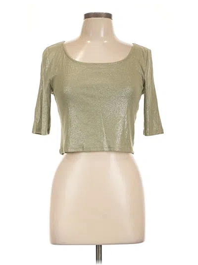 Express 3/4 Sleeve Top Green Metallic Pattern Scoop Neck Tops