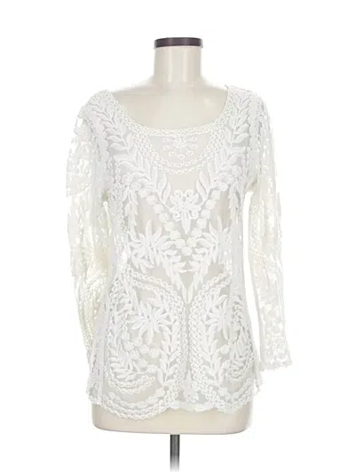 Pre-owned Express 3/4 Sleeve Top Ivory Scoop Neck Tops In White
