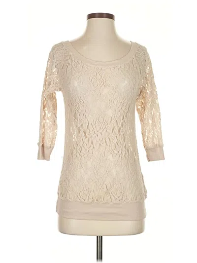 Pre-owned Express 3/4 Sleeve Top Ivory Scoop Neck Tops In White