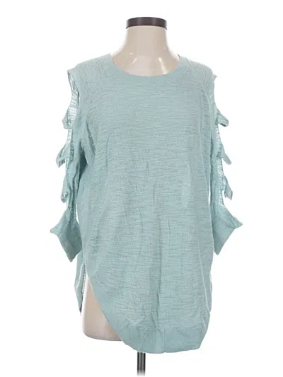 Pre-owned Express 3/4 Sleeve Top Teal Cold Shoulder Neckline Tops In Blue