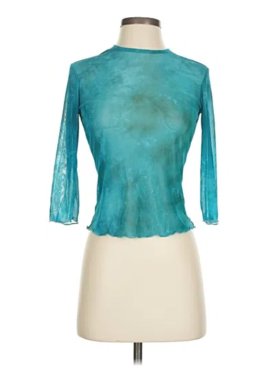 Pre-owned Express 3/4 Sleeve Top Teal Mock Neckline Tops In Blue
