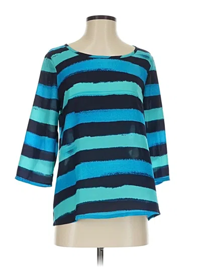 Pre-owned Express 3/4 Sleeve Top Teal Stripes Pattern Boatneck Tops
