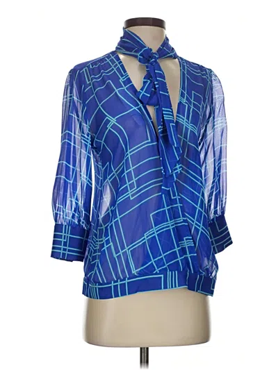 Pre-owned Express Design Studio 3/4 Sleeve Silk Top Blue Tie Neck Tops