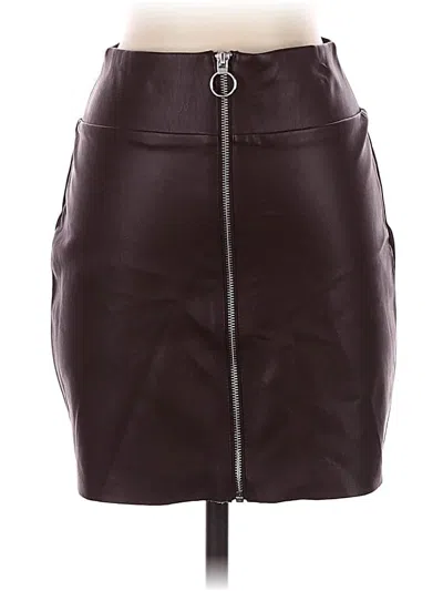 Pre-owned Express Faux Leather Skirt In Burgundy