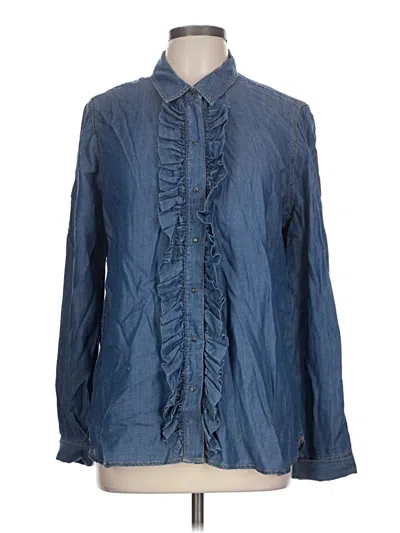 Pre-owned Express Long Sleeve Button Down Shirt In Blue