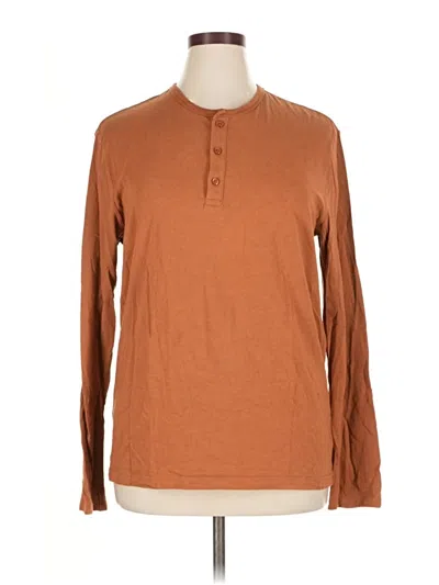 Pre-owned Express Long Sleeve Henley Shirt In Brown