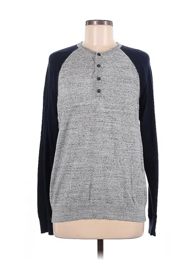 Pre-owned Express Long Sleeve Henley Shirt In Gray