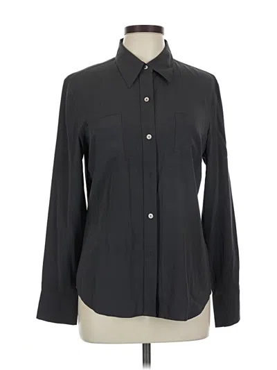 Pre-owned Express Long Sleeve Silk Top Black Collared Neckline Tops