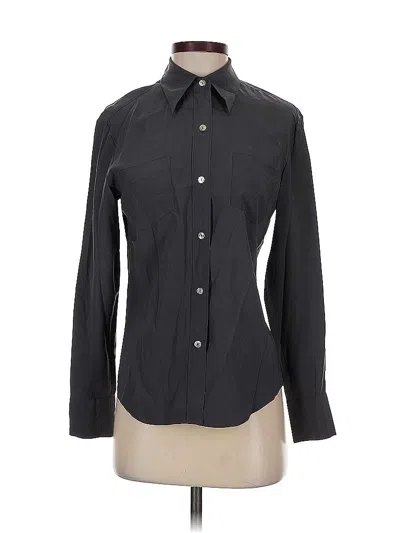 Pre-owned Express Long Sleeve Silk Top Black Collared Neckline Tops