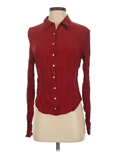 Pre-owned Express Long Sleeve Silk Top Burgundy Collared Neckline Tops