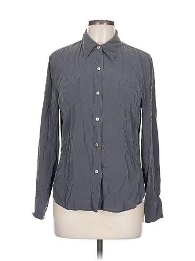 Pre-owned Express Long Sleeve Silk Top Gray Collared Neckline Tops